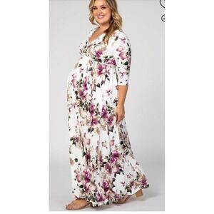Pink Blush Maternity Post Pregnancy‎ Nursing Faux Wrap Maxi Dress Floral Lrg-3XL